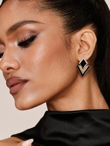 Valisandre Rhinestone Decor Geometric Drop Earrings - Black - View 6