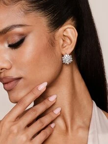 Valisandre 2 chiếc hoa lãng mạn CZ Zirconia hoa tai lớn màu hồng cho phụ nữ quà tặng ngày lễ tình nhân Valentine - trắng - Xem 6