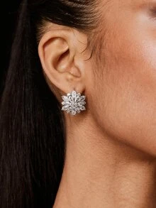 Valisandre 2 chiếc hoa lãng mạn CZ Zirconia hoa tai lớn màu hồng cho phụ nữ quà tặng ngày lễ tình nhân Valentine - trắng - Xem 3