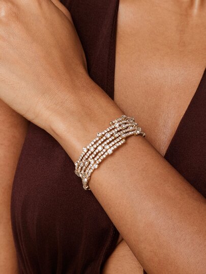 Valisandre Multi-Layer Fashionable Rhinestone Wrapped Open Cuff Handmade Bracelet For Women