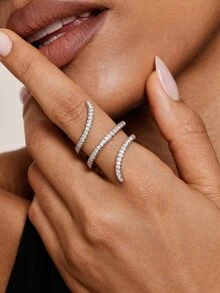 Valisandre 1pc Elegant Cubic Zirconia Ring For Women, Wedding Engagement Party Jewelry, Valentine's Day Gift - Silver - View 1
