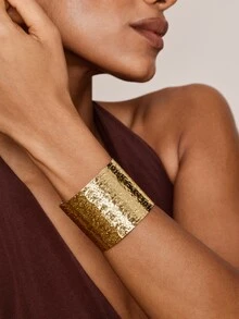 Valisandre 1pc Fashionable, Exquisite And Atmospherical Classic Linen Dot Pattern European Style Open Cuff Bracelet - Gold - View 7