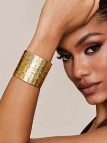 Valisandre 1pc Fashionable, Exquisite And Atmospherical Classic Linen Dot Pattern European Style Open Cuff Bracelet - Gold - View 4
