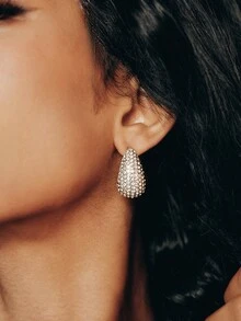Valisandre 1pair Fashionable & Delicate & Sparkling Water Drop Shaped Rhinestone Ear Cuff Earrings - Silver - View 1