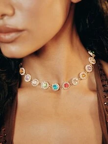 Valisandre Elegant Colorful Crystal Necklace Decorative Accessory, Gift For Holidays, Birthdays, Parties (For Girls) - Gold - View 1