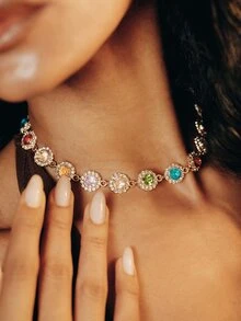Valisandre Elegant Colorful Crystal Necklace Decorative Accessory, Gift For Holidays, Birthdays, Parties (For Girls) - Gold - View 8