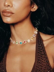 Valisandre Elegant Colorful Crystal Necklace Decorative Accessory, Gift For Holidays, Birthdays, Parties (For Girls) - Gold - View 6