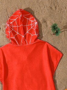男嬰泳裝藍色蜘蛛印花罩衫，嬰幼兒多尺寸V領連帽罩衫，洗澡、游泳與浴室必備 - 紅色 - 查看 4