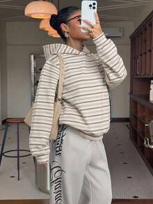 Muchica 休閒極簡學院風復古條紋印花大尺碼運動衫，適合夏季，夏季上衣，適合日常通勤、約會、聚會，秋/冬/夏 - 彩色 - 查看 5