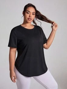Easithlete Plus Size Women's Solid Color Short Sleeve Casual Fitness Sports T-Shirt - Black - View 2