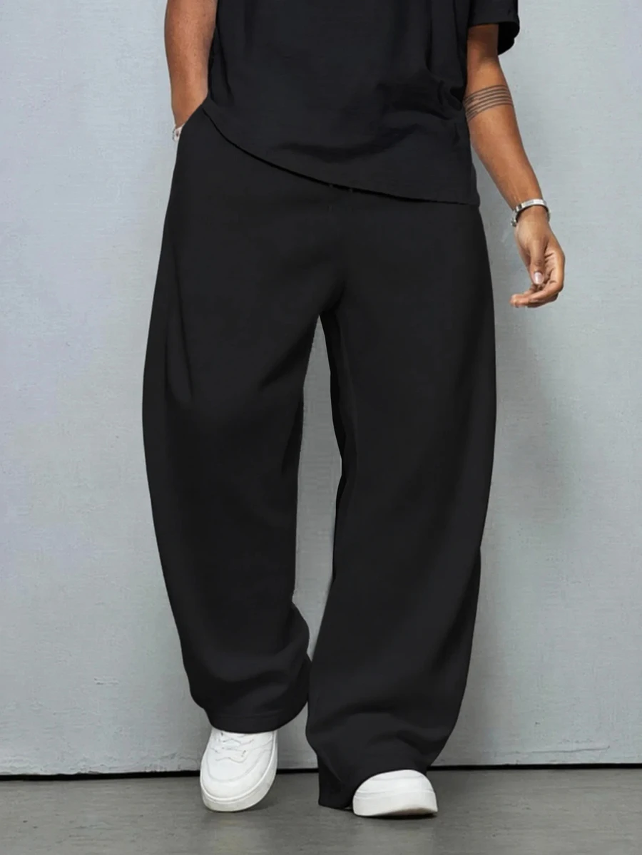 Teen Boys Black Minimalist Silhouette Sports Long Pants, Casual College Style, Comfortable, Fashionable, Simple, Practical, Versatile, Soft Fabric, Suitable For Daily Wear, School, Travel, Outdoor Sports, Autumn/Winter - Black - View 1