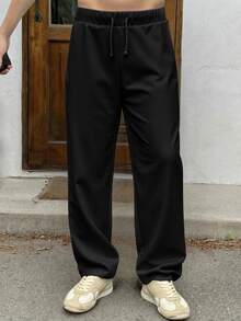 Teen Boys Black Minimalist Silhouette Sports Long Pants, Casual College Style, Comfortable, Fashionable, Simple, Practical, Versatile, Soft Fabric, Suitable For Daily Wear, School, Travel, Outdoor Sports, Autumn/Winter - Black - View 4