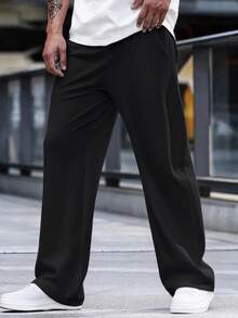 Teen Boys Black Minimalist Silhouette Sports Long Pants, Casual College Style, Comfortable, Fashionable, Simple, Practical, Versatile, Soft Fabric, Suitable For Daily Wear, School, Travel, Outdoor Sports, Autumn/Winter - Black - View 5