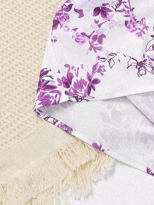 SHEIN 2pcs Tween Girl Floral Print Round Neck Top And Pants Set - Purple - View 7