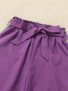 SHEIN 2pcs Tween Girl Floral Print Round Neck Top And Pants Set - Purple - View 5
