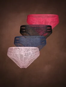 Bella Beso 4 件装性感字母刺绣镂空蕾丝女式内裤 - 彩色 - 查看 3