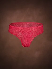 Bella Beso 3条/包 女士浪漫随机颜色轻薄透气性感蕾丝羽毛图案丁字裤 - 彩色 - 查看 7