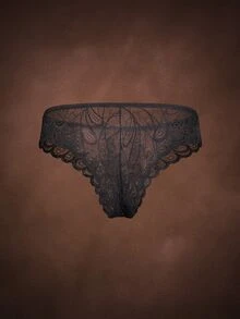 Bella Beso 3条/包 女士浪漫随机颜色轻薄透气性感蕾丝羽毛图案丁字裤 - 彩色 - 查看 5