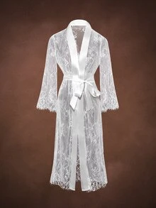 Bella Beso 2pcs Transparent Lace Elegant Luxurious Romantic Front Slit Comfortable All-Season Party & Home Nightgown - Premium Gift, Suitable For Couples, Blissful Nights - Black and White - View 7