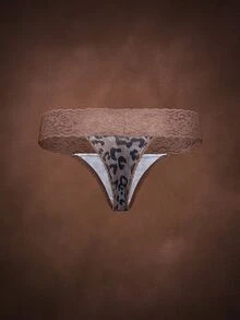 Bella Beso Women 3 Packs Contrast Lace Sexy Thongs Cute Leopard Print Multicolored Assortment Underwear, Low Rise - Multicolor - View 6
