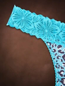 Bella Beso Women 3 Packs Contrast Lace Sexy Thongs Cute Leopard Print Multicolored Assortment Underwear, Low Rise - Multicolor - View 4