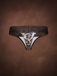 Bella Beso Women 3 Packs Contrast Lace Sexy Thongs Cute Leopard Print Multicolored Assortment Underwear, Low Rise - Multicolor - View 12