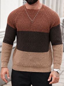 Manfinity Homme Suéter casual de bloques de color y patchwork para hombre, otoño/invierno - Camel - Ver 5