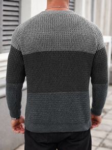 Manfinity Homme Men's Colorblock Raglan Long Sleeve Casual Crew Neck Sweater - Dark Grey - View 2