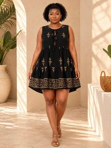 CurvyTilda Plus Size Sleeveless Casual Vacation Dress Designer Dresses For Women Elegant - Black - View 3