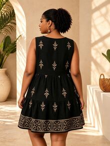 CurvyTilda Plus Size Sleeveless Casual Vacation Dress Designer Dresses For Women Elegant - Black - View 2