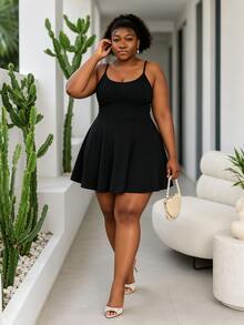 CurvyTilda Plus Size Women's Minimalist Solid Color Sleeveless Jumpsuit With Phone Pocket,Spring/Summer,Holiday,Casual Black Sommar Hiking Outfits - Black - View 1