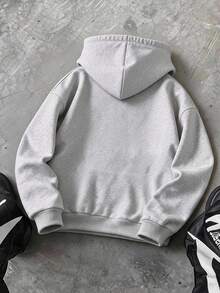 SHEIN Vacaura 1件青少年男孩休閒簡約壓紋套頭衛衣，舒適版型，秋冬新款，適合休閒運動穿著與多季節穿搭 - 灰色 - 查看 2