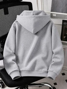 SHEIN Vacaura 1件青少年男孩休閒簡約壓紋套頭衛衣，舒適版型，秋冬新款，適合休閒運動穿著與多季節穿搭 - 灰色 - 查看 7