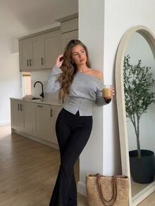 SHEIN MOD Women's Fashion Casual Solid Color Oblique Shoulder Button Gray Sweater In Fall/Winter - Grey - View 8