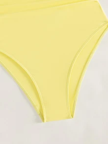 Swim Basics Women's Solid Color One-Piece Swimsuit, Suitable For Beach Vacation - Pale Yellow - View 6
