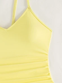 Swim Basics Women's Solid Color One-Piece Swimsuit, Suitable For Beach Vacation - Pale Yellow - View 5
