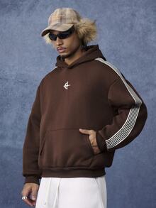 PAVTROS Men's Colorblock Casual Everyday Brown Hoodie - Coffee Brown - View 5