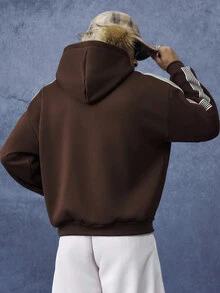 PAVTROS Men's Colorblock Casual Everyday Brown Hoodie - Coffee Brown - View 2