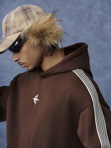 PAVTROS Men's Colorblock Casual Everyday Brown Hoodie - Coffee Brown - View 6