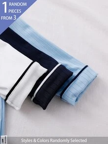 SHEIN 3件組隨機1件新生兒居家連身睡衣，卡通騎士刺繡圖案配對比色滾邊，皇家藍、淺藍、白色羅紋布料，柔軟舒適，新生兒最佳禮物 - 彩色 - 查看 4