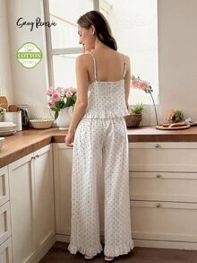 Snug Reverie 女款波點編織紋理睡衣套裝休閒居家服 - 白色 - 查看 2