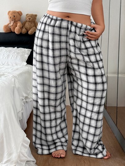 Napfluff CURVE Napfluff CURVE Plus Size Double-Sided Flannel Single Pair Long Pants Casual Plaid Print Pajama Pants