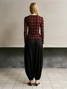 MOTF PREMIUM WOMEN'S PLAID KNIT LONG SLEEVE TOP - Burgundy - View 2