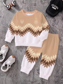 Setelan Sweatshirt Lengan Panjang Kerah Bulat dan Celana Jogger Motif Geometris untuk Anak Laki-Laki - MultiWarna - View 3
