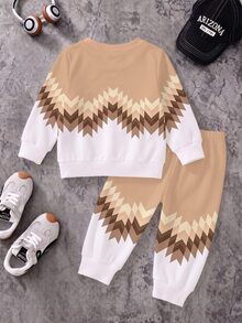 Setelan Sweatshirt Lengan Panjang Kerah Bulat dan Celana Jogger Motif Geometris untuk Anak Laki-Laki - MultiWarna - View 2