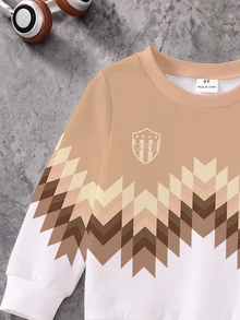 Setelan Sweatshirt Lengan Panjang Kerah Bulat dan Celana Jogger Motif Geometris untuk Anak Laki-Laki - MultiWarna - View 4