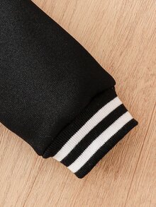 SHEIN Playful Pals 新生兒男嬰字母印花貼布口袋抓絨內裡連帽長袖灰色套裝，冬季寬鬆版型 - 灰色 - 查看 5