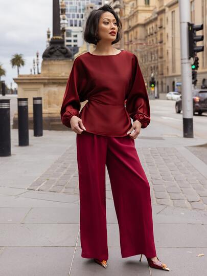 micahgianneli Women's Plain Pleated Wide Leg Loose Casual Pants
