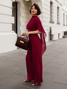 micahgianneli Brown Batwing Jumpsuit For Women, Spring/Summer - Burgundy - View 3