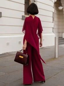 micahgianneli Brown Batwing Jumpsuit For Women, Spring/Summer - Burgundy - View 2